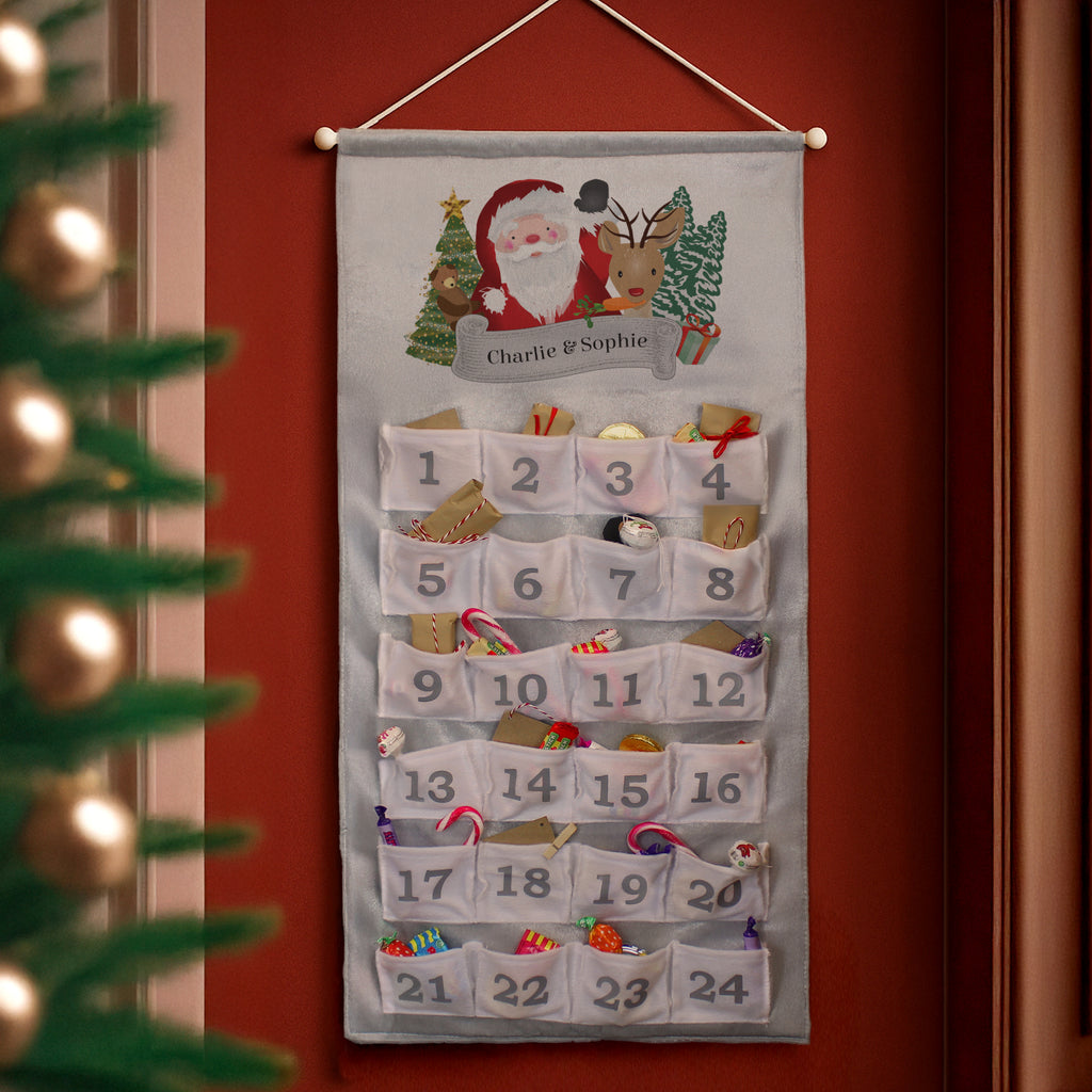 Personalised Santa Silver Grey Advent Calendar with personalised text, view 5