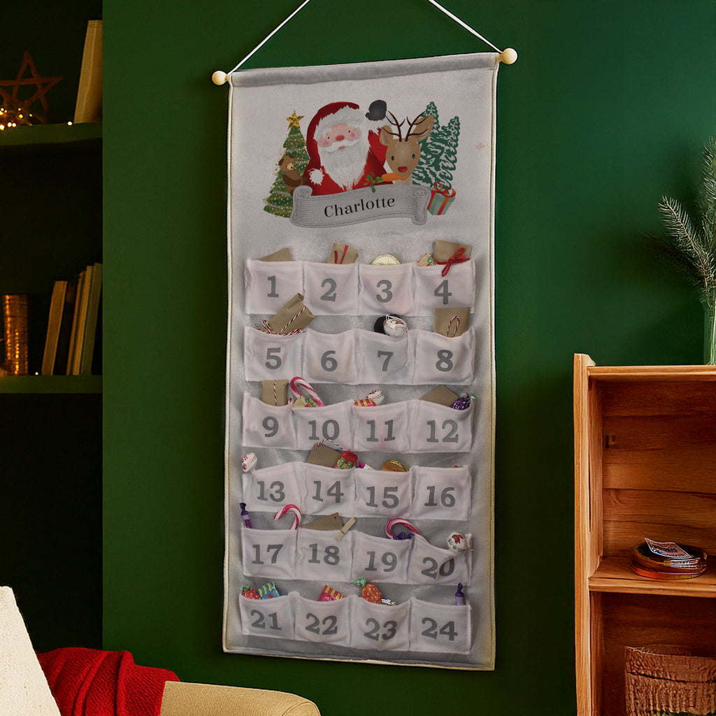 Personalised Santa Silver Grey Advent Calendar with personalised text, view 2