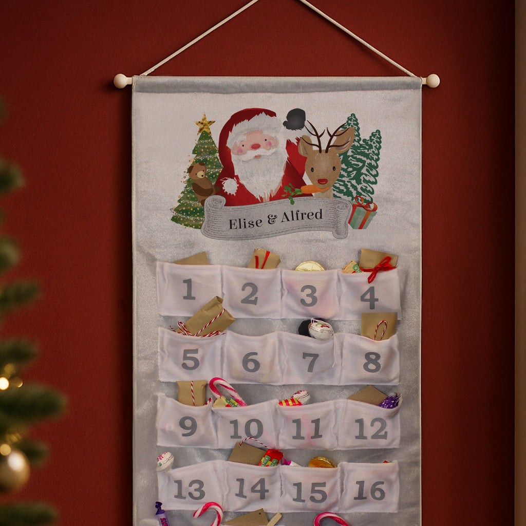 Personalised Santa Silver Grey Advent Calendar with personalised text, view 3