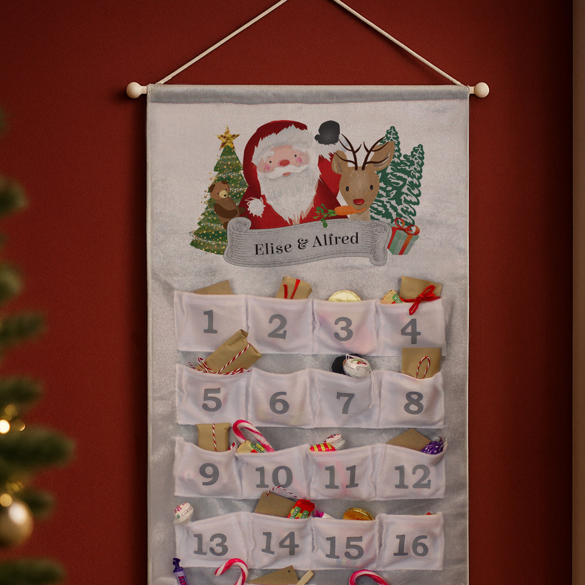 Personalised Santa Silver Grey Advent Calendar with personalised text, view 3