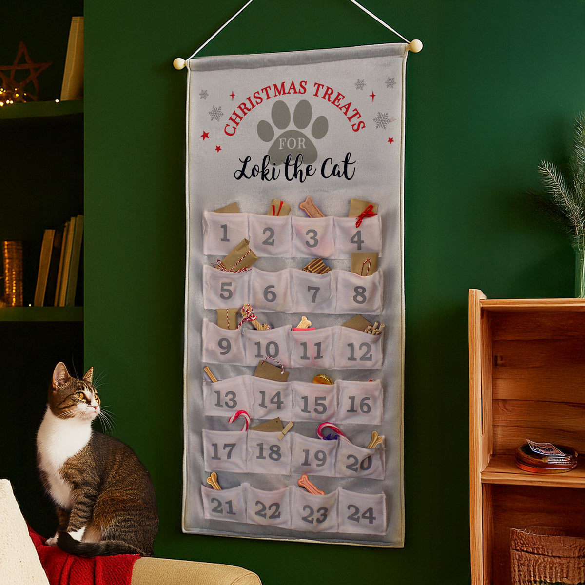 Personalised Pet Silver Grey Advent Calendar with personalised text, view 2