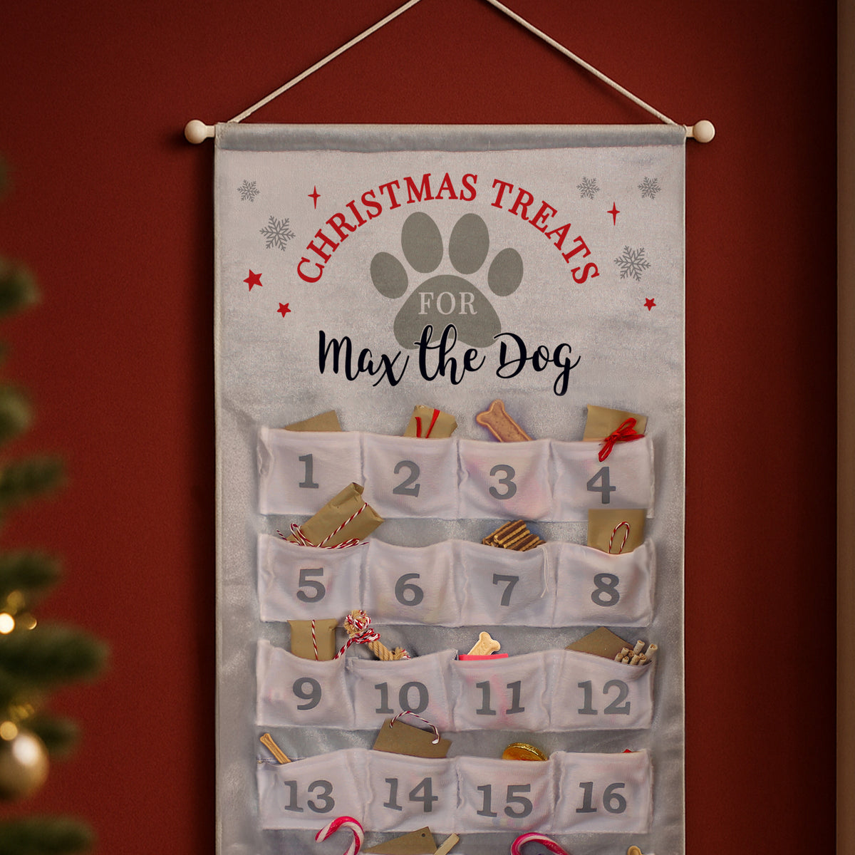 Personalised Pet Silver Grey Advent Calendar with personalised text, view 3