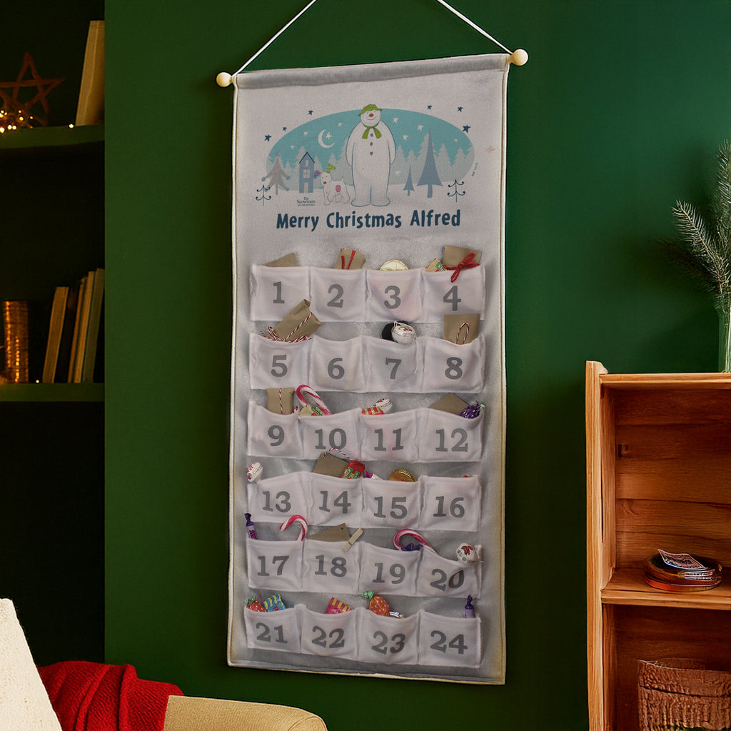 Personalised The Snowman and the Snowdog Silver Grey Advent Calendar with personalised text, view 2
