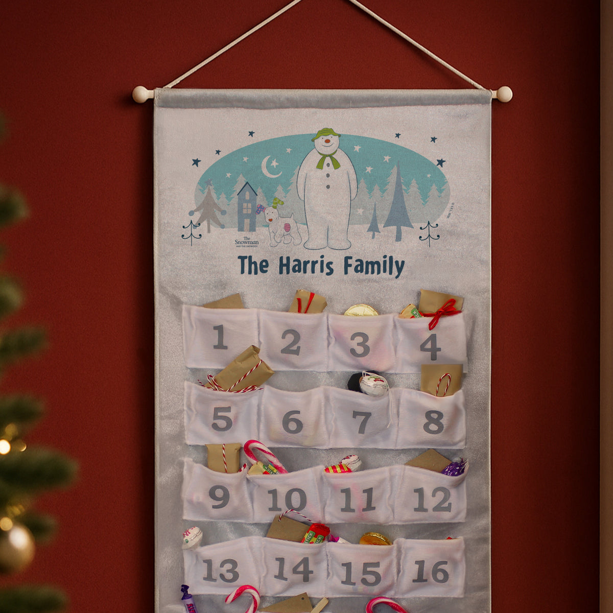 Personalised The Snowman and the Snowdog Silver Grey Advent Calendar with personalised text, view 3