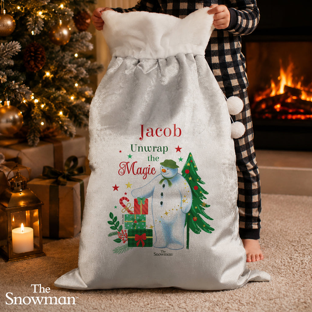 Personalised The Snowman Christmas Wishes Sack with personalised text, view 2