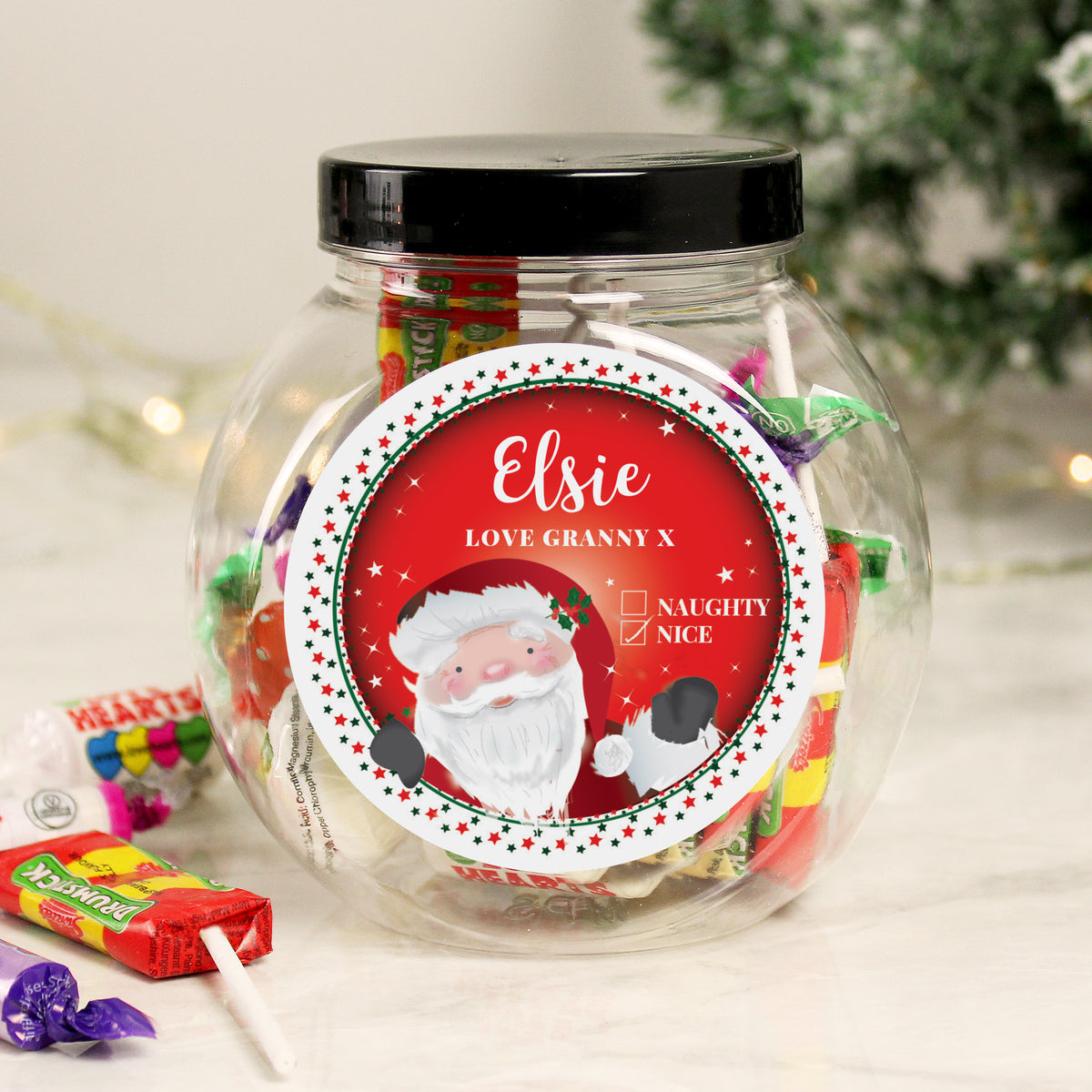 Personalised Santa Naughty or Nice Sweet Jar with personalised text, view 4