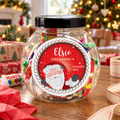 Personalised Santa Naughty or Nice sweet jar filled with sweets by the Christmas tree