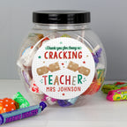 Personalised Cracking Teacher Christmas Sweet Jar with personalised text, view 2