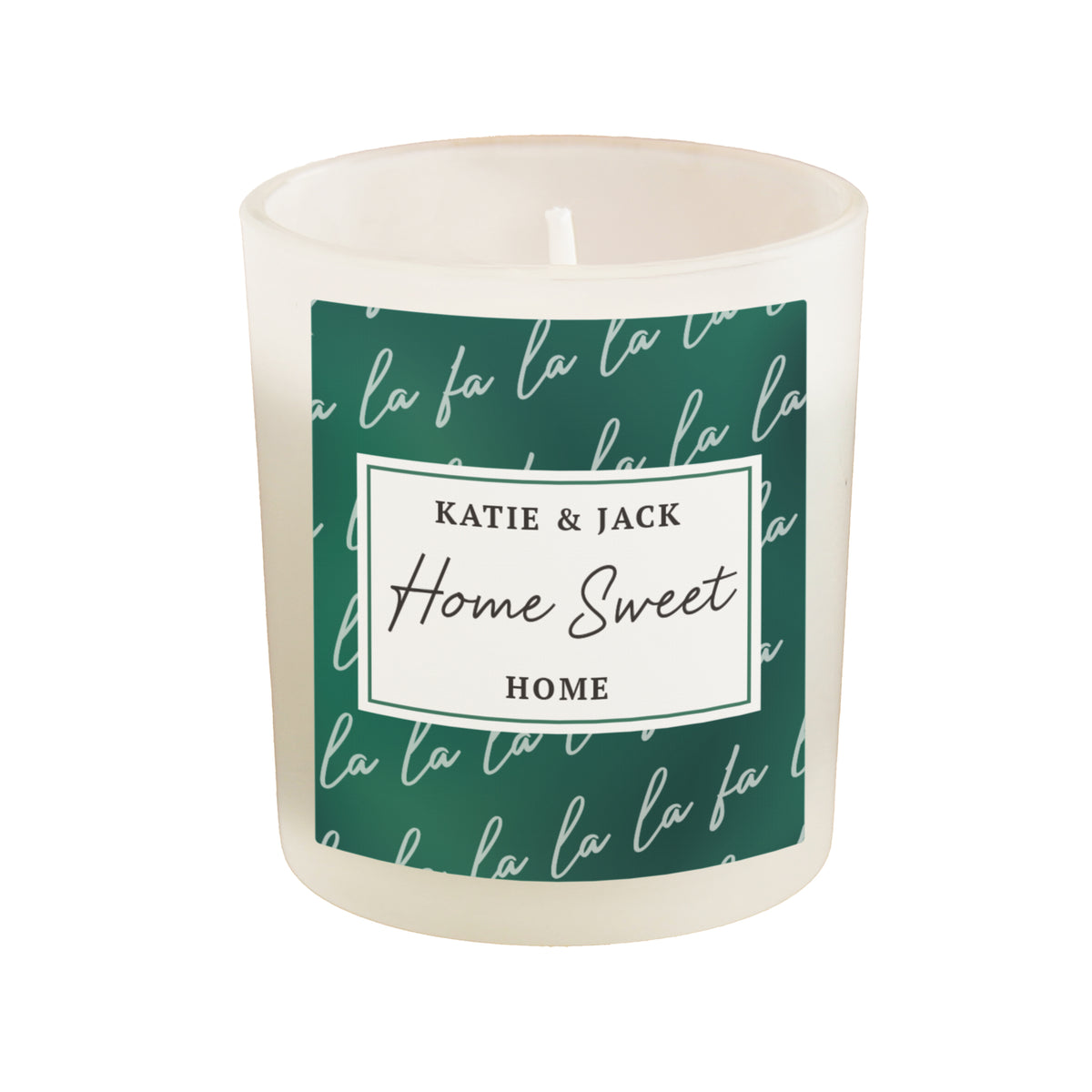 Personalised Fa La La Christmas Candle Jar with personalised text, view 3