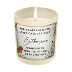 Personalised Robins Appear Memorial Candle Jar with personalised text, view 4