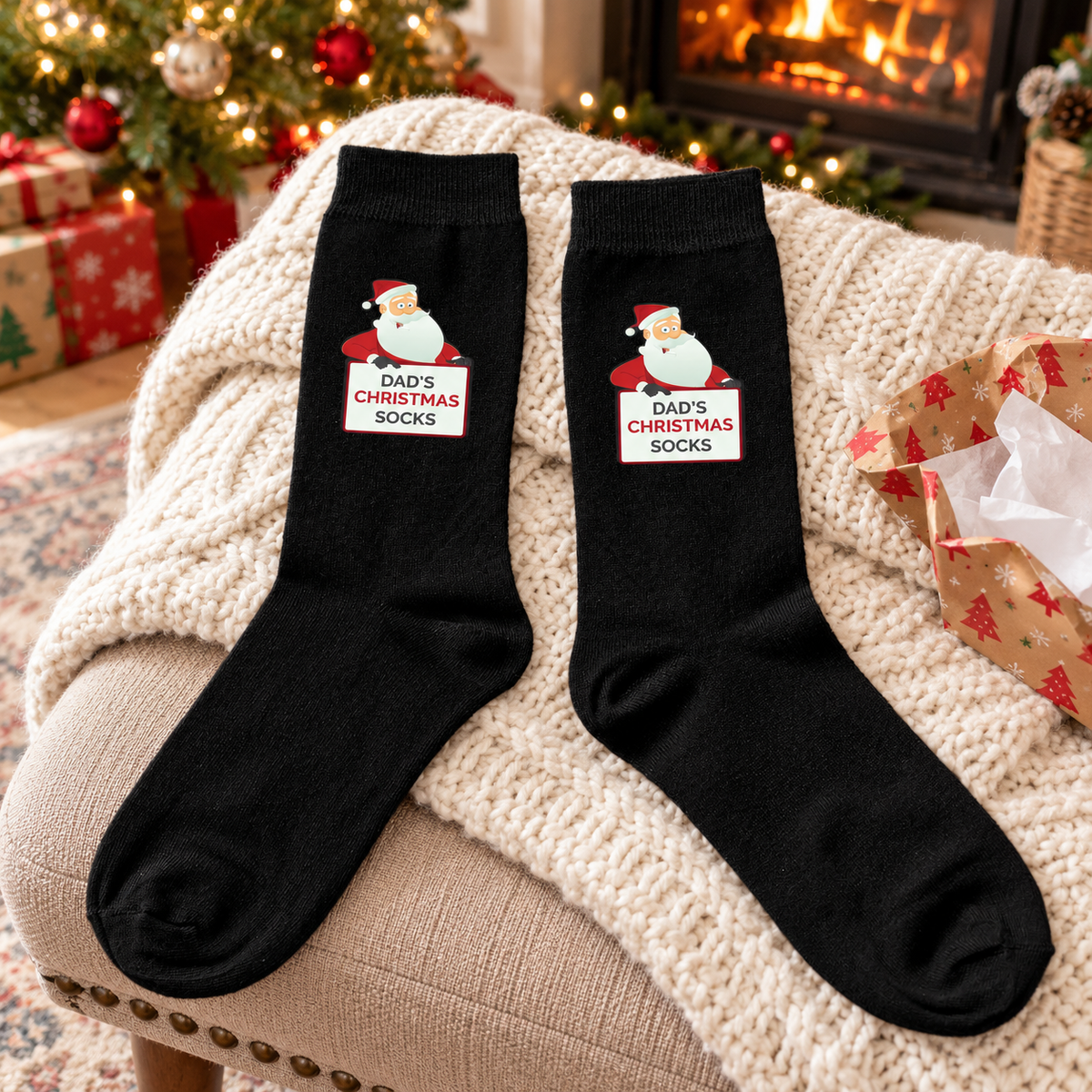 Personalised Santa Christmas socks with a name on the sign