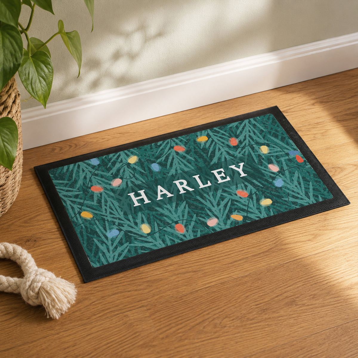 Personalised Christmas Fairy Lights Pet Bowl Mat with personalised text, view 3