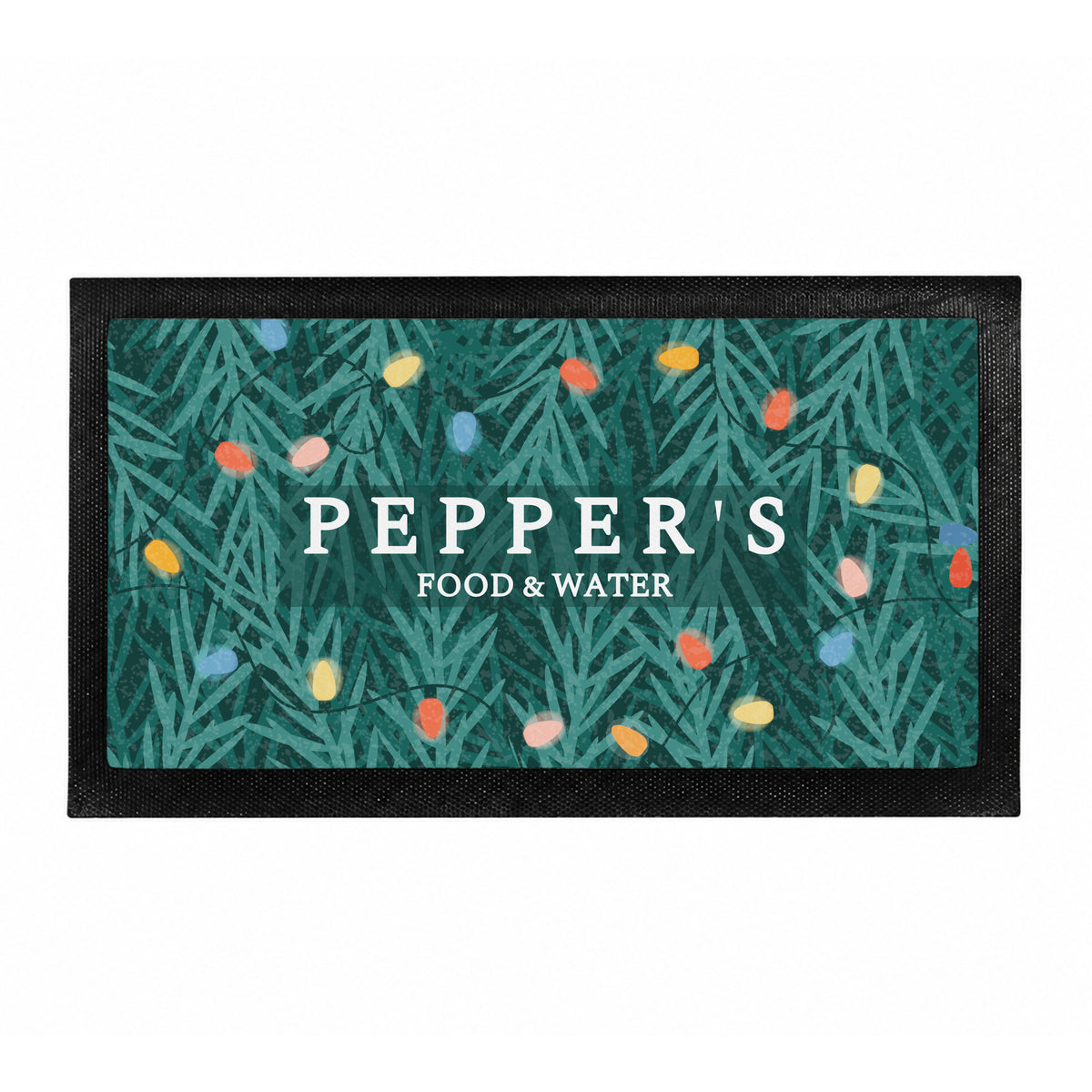 Personalised Christmas Fairy Lights Pet Bowl Mat with personalised text, view 4