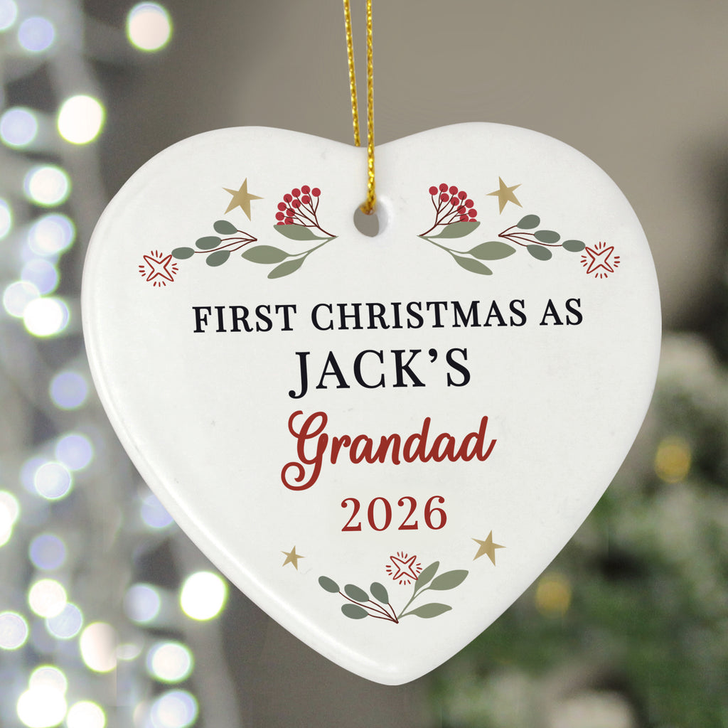 Personalised First Christmas as Grandparents Ceramic Heart Decoration with personalised text, view 4
