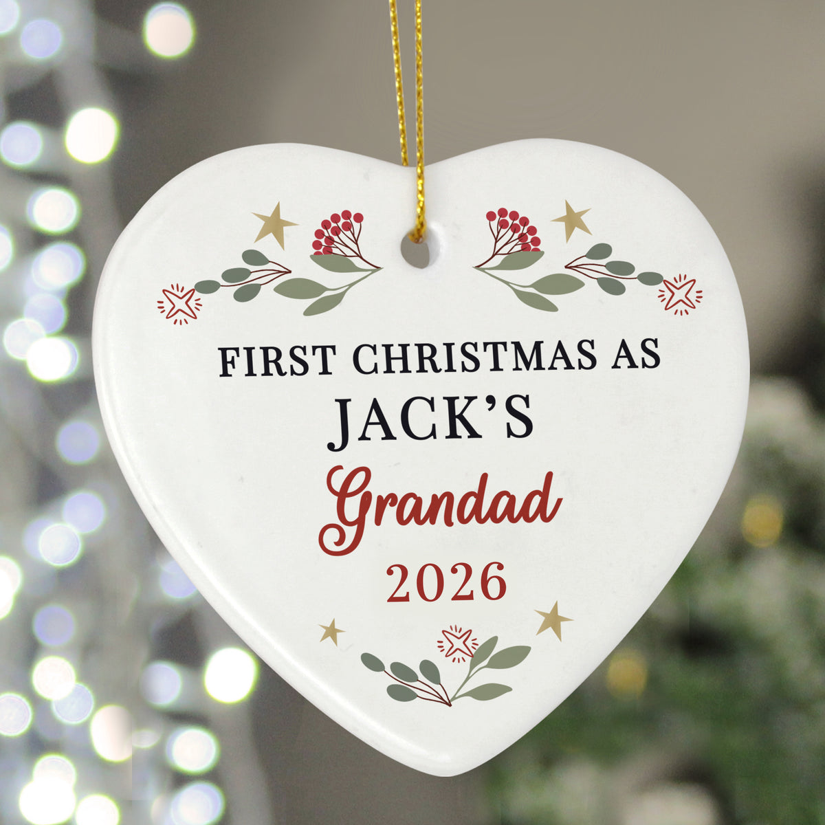 Personalised First Christmas as Grandparents Ceramic Heart Decoration with personalised text, view 4