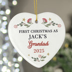 Personalised First Christmas as Grandparents ceramic heart hanging on a Christmas tree