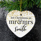 Personalised First Christmas as Mr & Mrs Ceramic Heart Decoration with personalised text, view 4