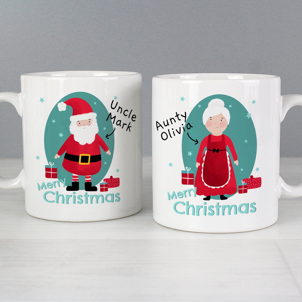 Personalised Mr & Mrs Claus Christmas mug set with Santa and Mrs Claus