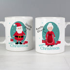 Personalised Mr & Mrs Claus Christmas mug set with Santa and Mrs Claus
