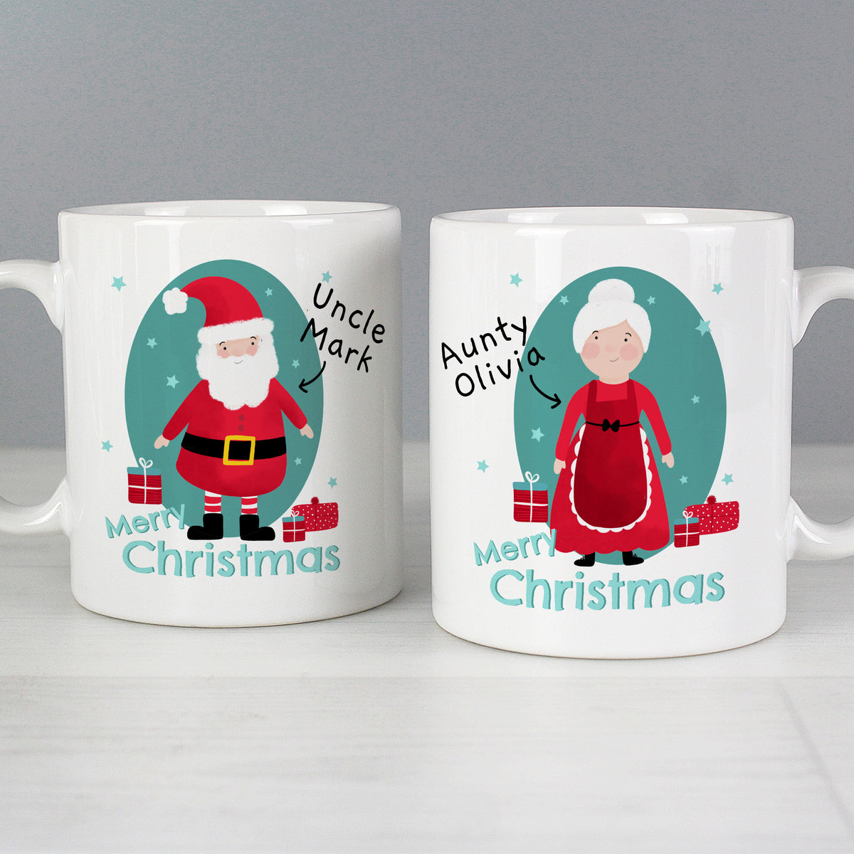 Personalised Mr & Mrs Claus Christmas mug set with Santa and Mrs Claus