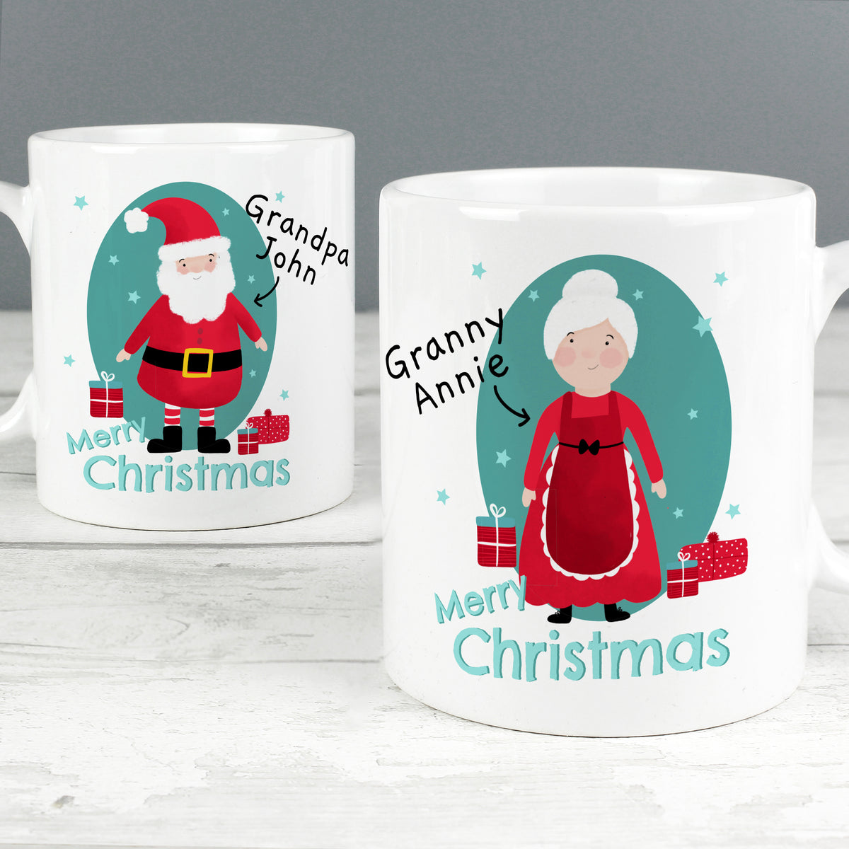 Personalised Mr & Mrs Claus Christmas Mug Set with personalised text, view 3