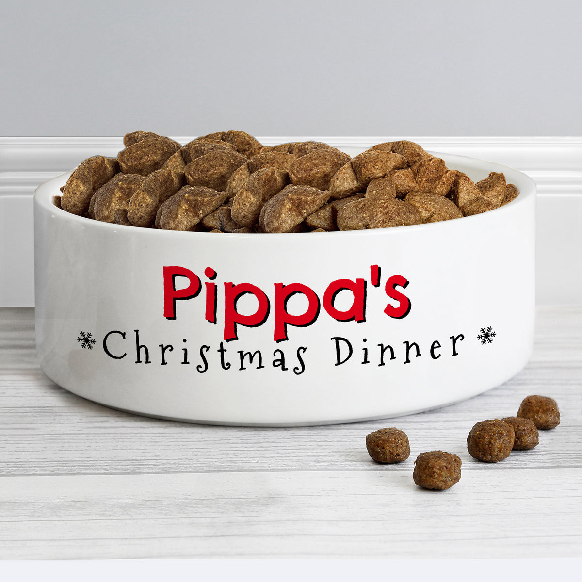 Personalised Christmas Dinner Ceramic Pet Bowl with personalised text, view 4