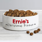Personalised Christmas Dinner Ceramic Pet Bowl with personalised text, view 2