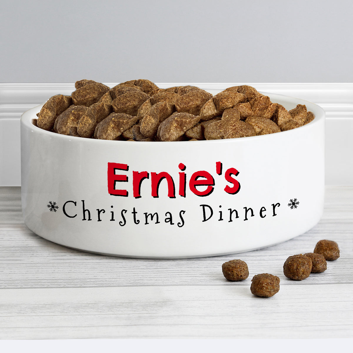 Personalised Christmas Dinner Ceramic Pet Bowl with personalised text, view 2