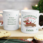 Personalised Dachshund Through the Snow Christmas Mug with personalised text, view 2