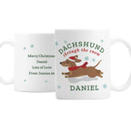 Personalised Dachshund Through the Snow Christmas Mug with personalised text, view 3