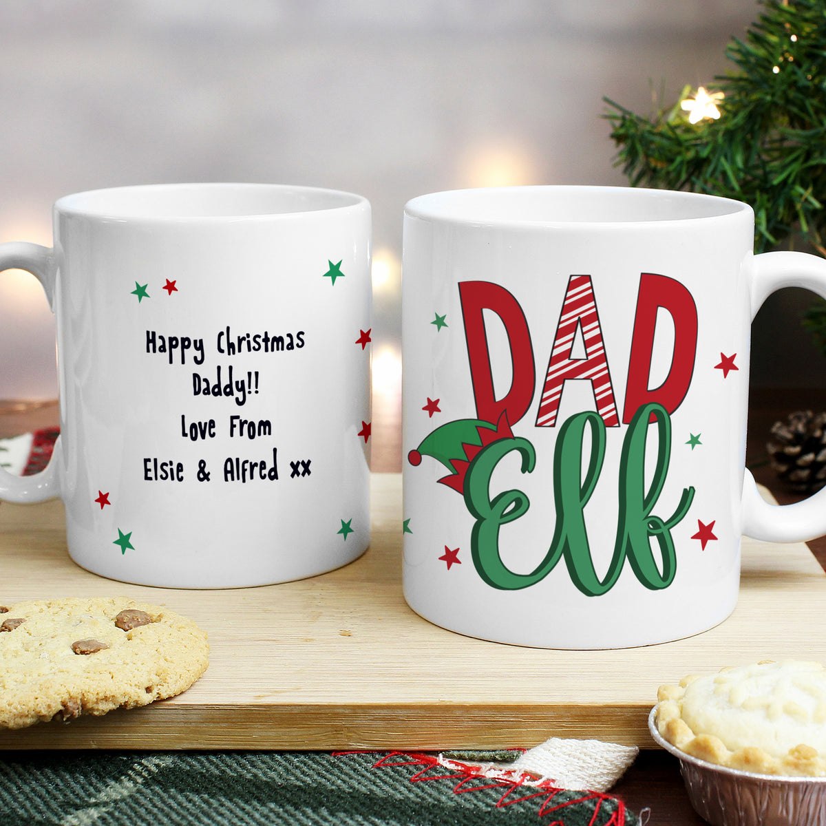 Personalised Dad Elf Christmas Mug with personalised text, view 3