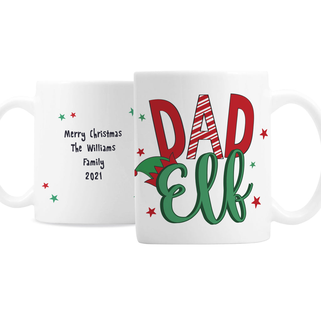 Personalised Dad Elf Christmas Mug with personalised text, view 2