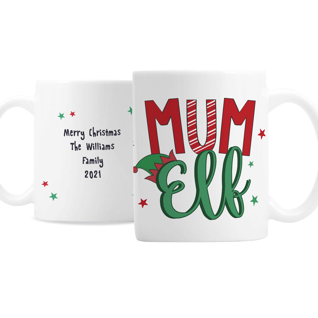 Personalised Mum Elf Christmas Mug with personalised text, view 2