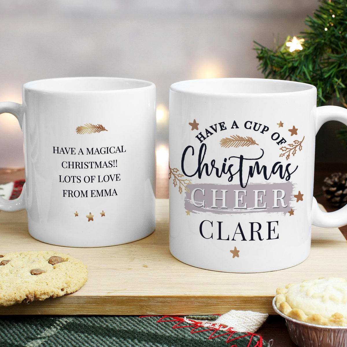 Personalised Cup of Christmas Cheer mug topped with hot chocolate and marshmallows