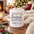 Personalised Cup of Christmas Cheer mug topped with hot chocolate and marshmallows