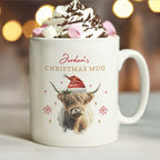 Personalised Christmas Highland Cow Mug with personalised text, view 2