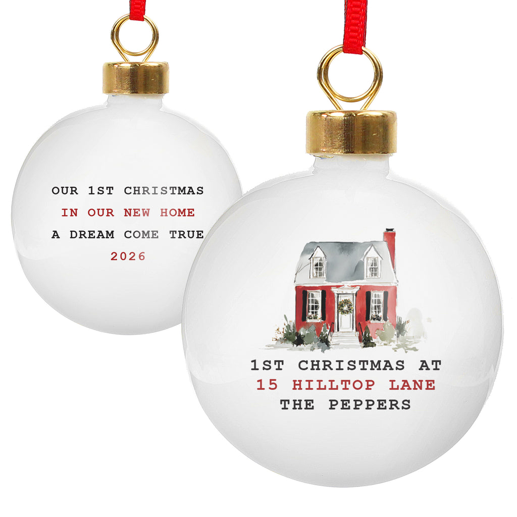 Personalised Watercolour House Ceramic Bauble with personalised text, view 3