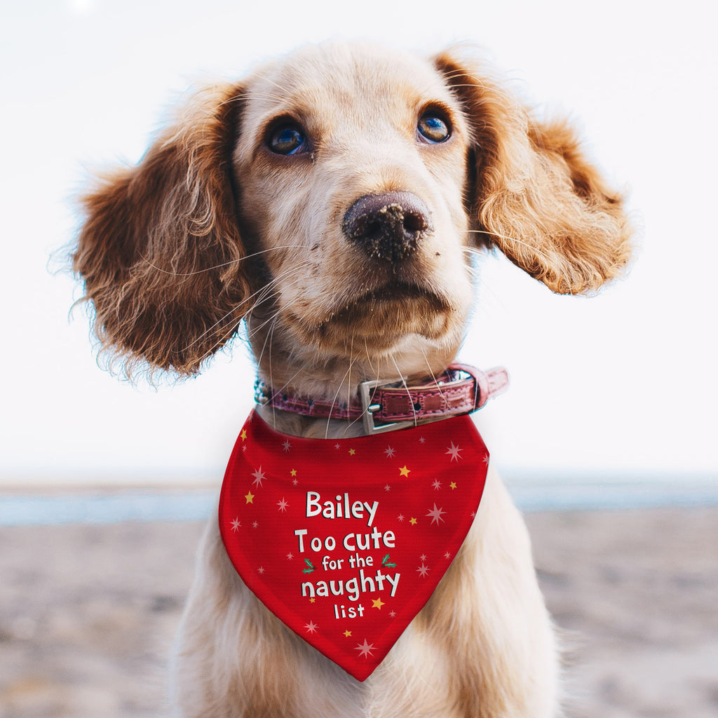 Personalised Too Cute for the Naughty List Dog Bandana with personalised text, view 2