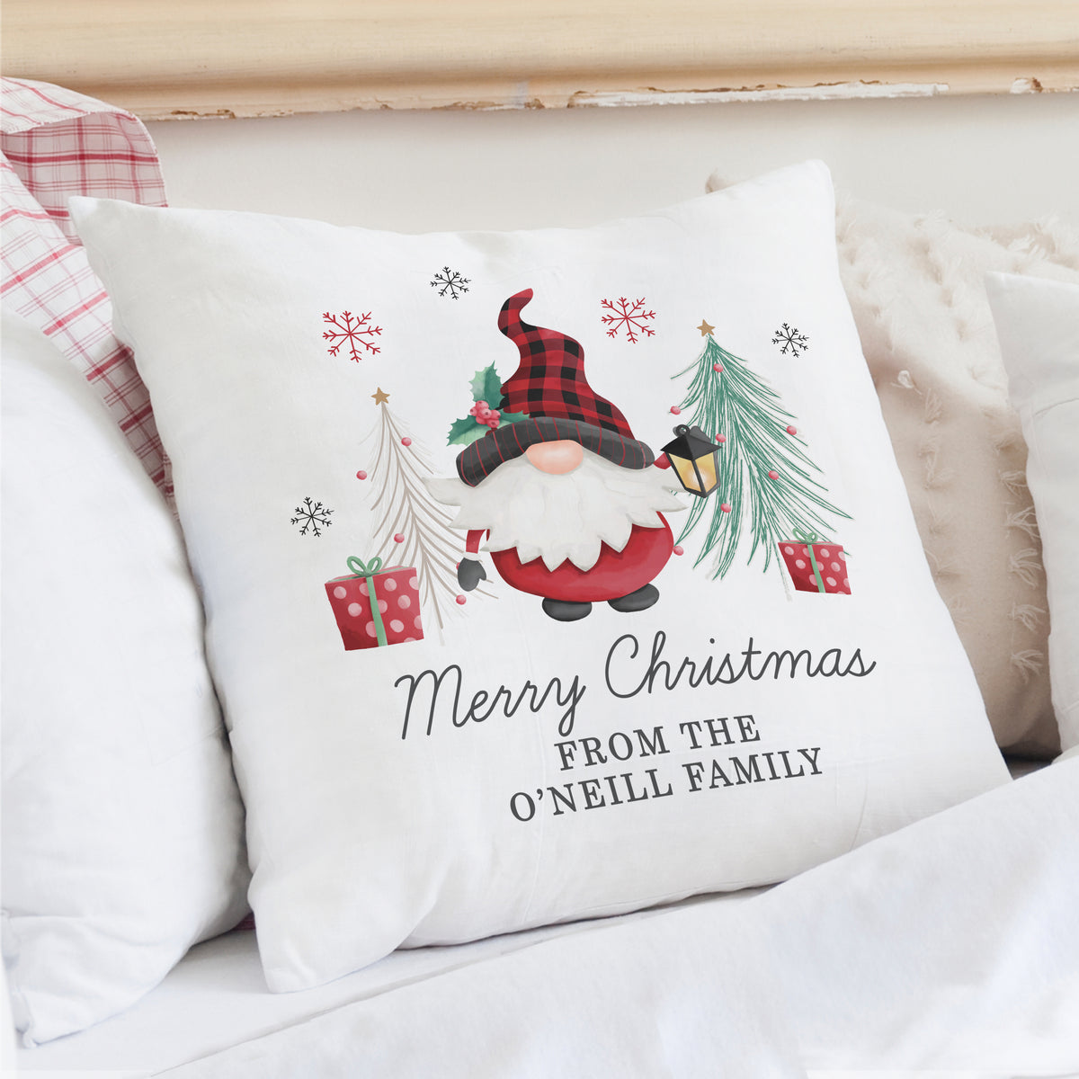 Personalised Gonk Merry Christmas Cushion with personalised text, view 5