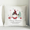 Personalised Gonk Merry Christmas Cushion on a sofa