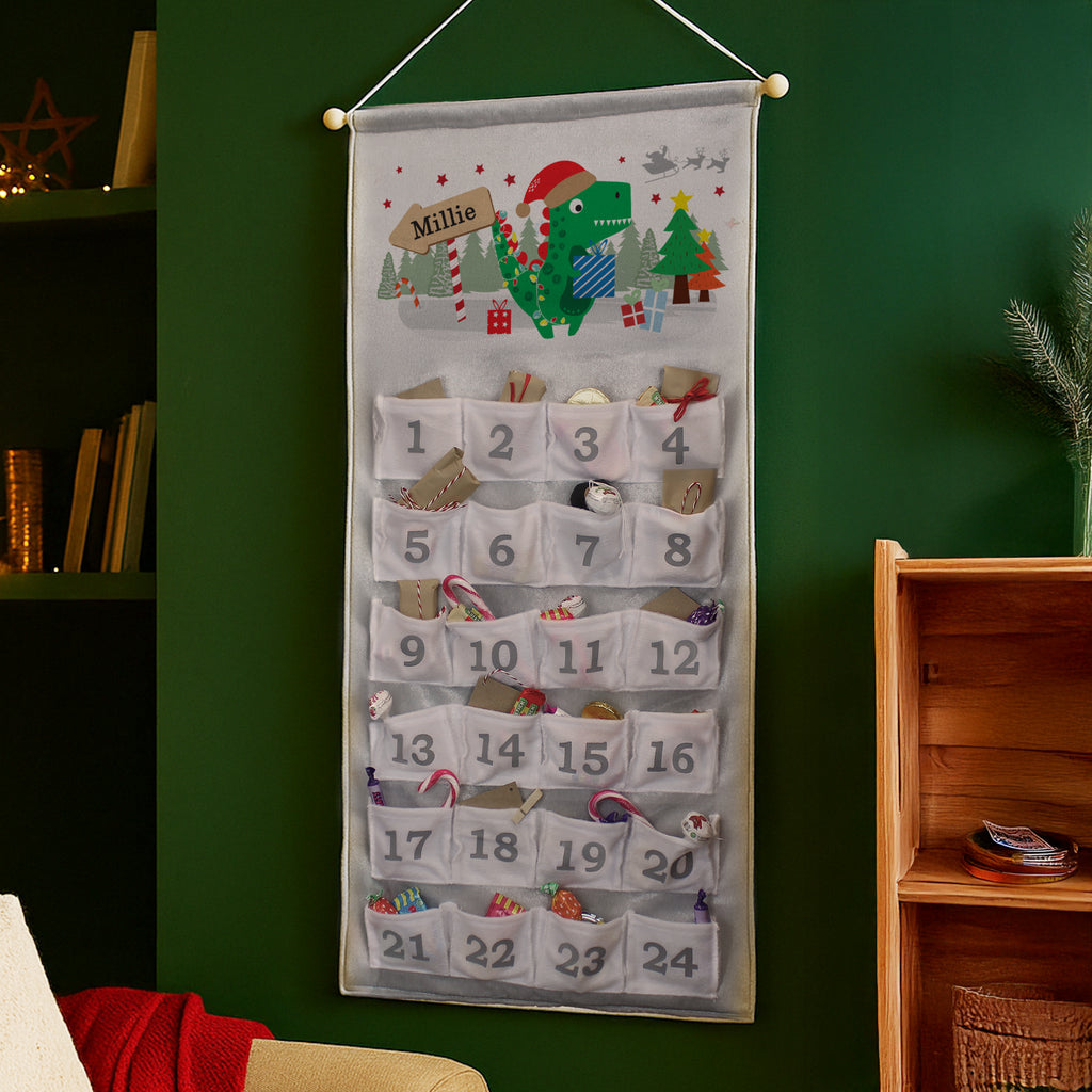 Personalised Dinosaur Advent Calendar with personalised text, view 2