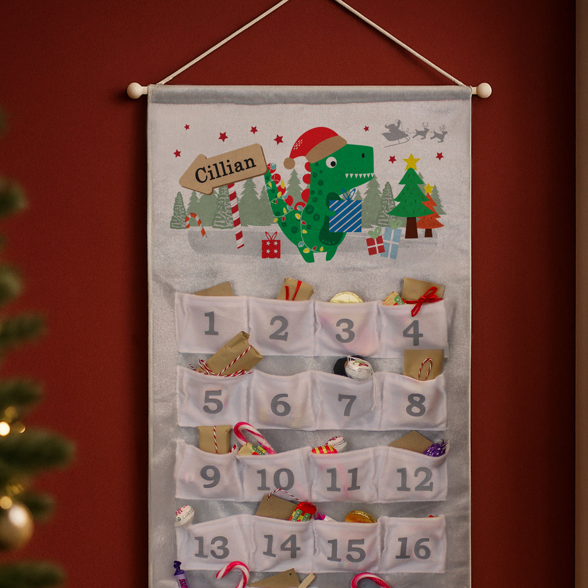 Personalised Dinosaur Advent Calendar with personalised text, view 3