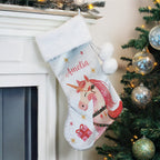 Personalised Unicorn Christmas Stocking with personalised text, view 4