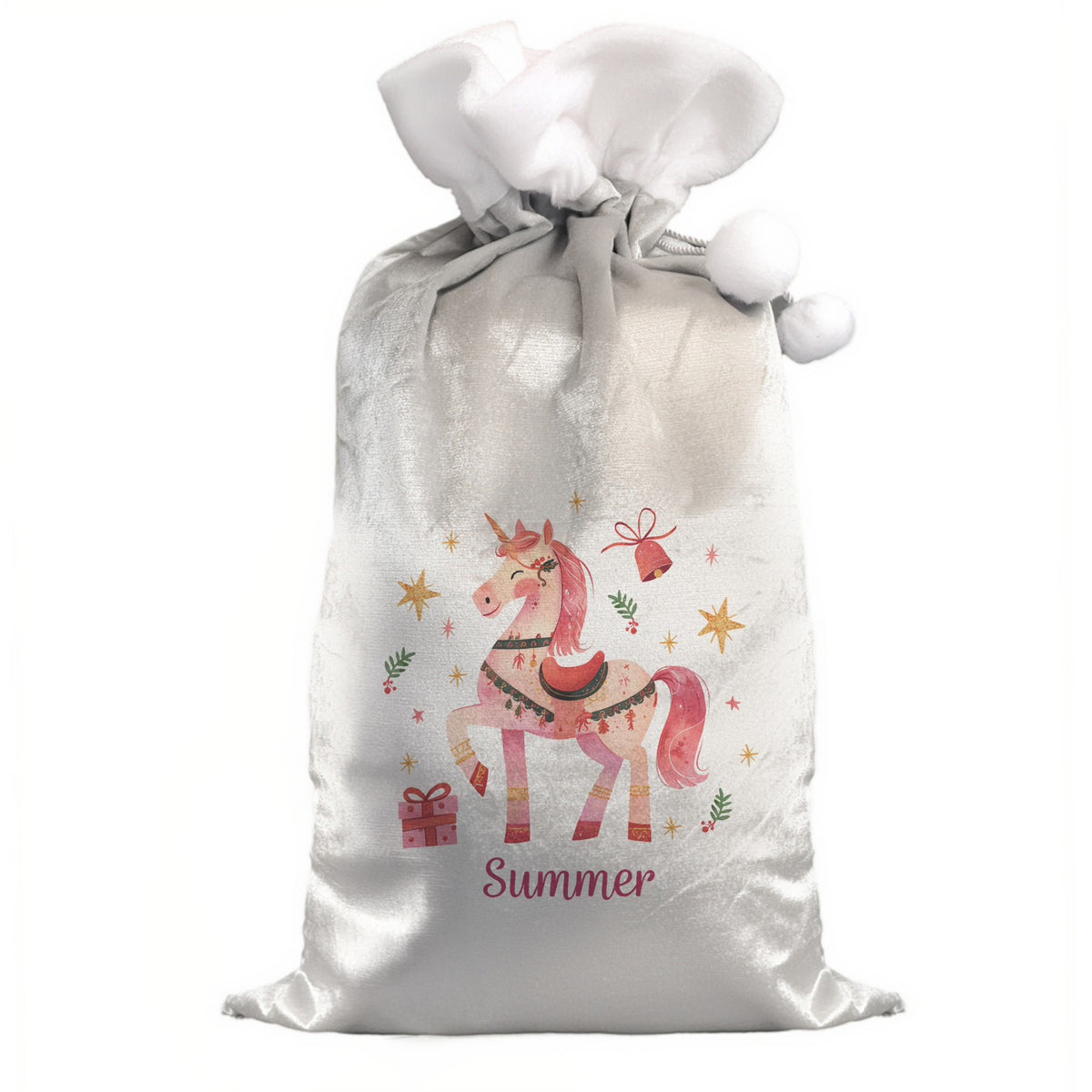 Personalised Unicorn Christmas Sack with personalised text, view 3