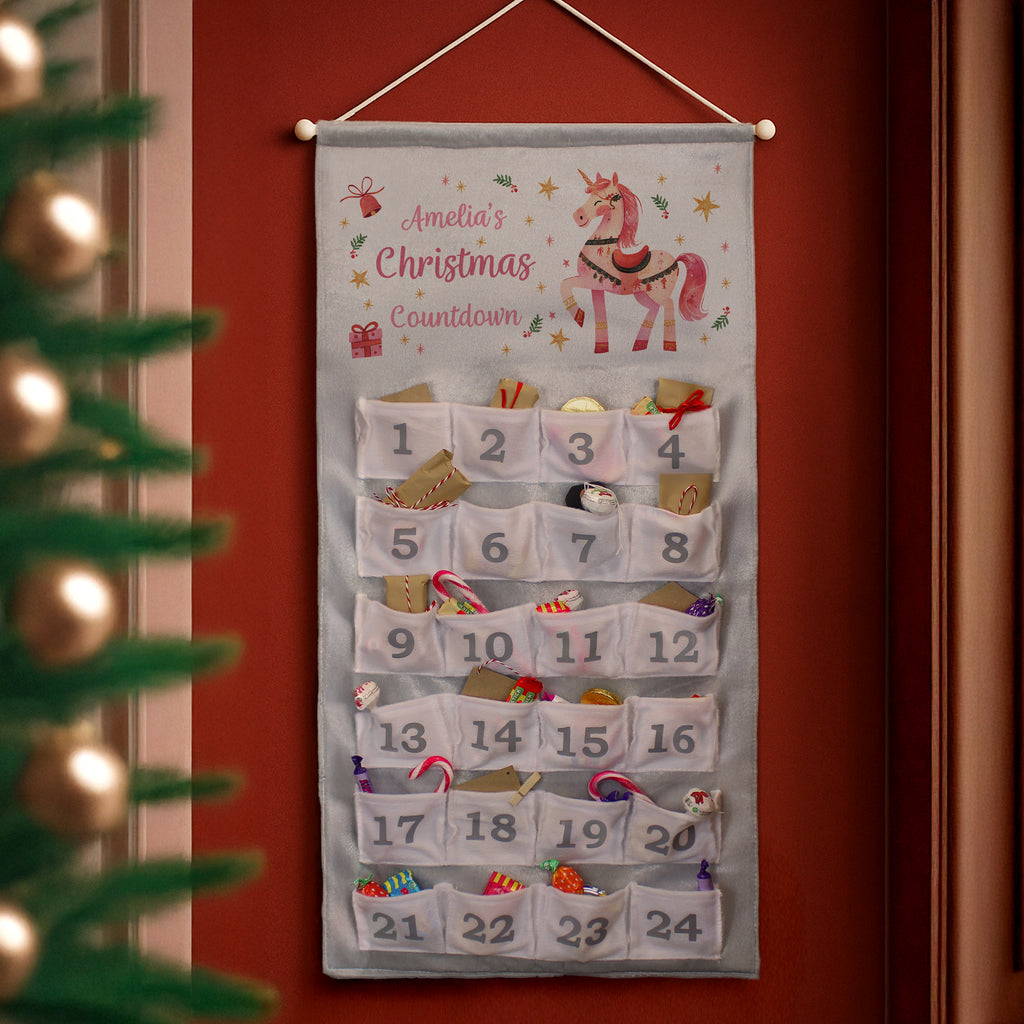 Personalised Unicorn Christmas Advent Calendar with personalised text, view 6