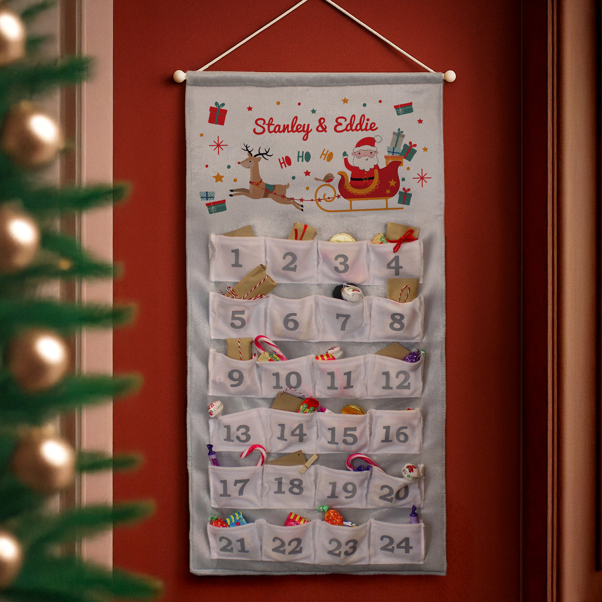 Personalised Santa Sleigh Advent Calendar with personalised text, view 6