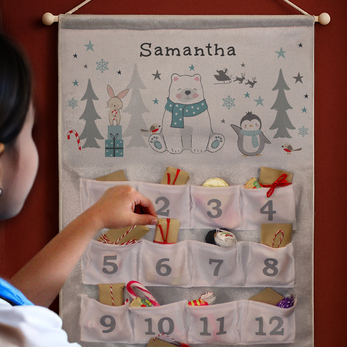 Personalised Polar Bear Advent Calendar with personalised text, view 5