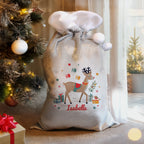 Personalised Reindeer Christmas Sack beside the Christmas tree