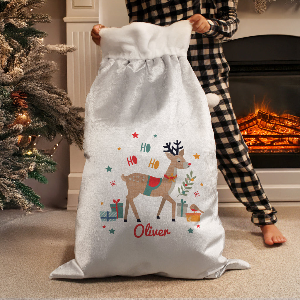 Personalised Reindeer Christmas Sack with personalised text, view 2