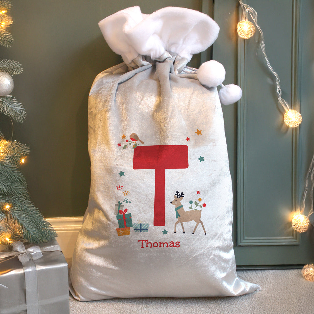 Personalised Initial Reindeer Christmas Sack with personalised text, view 4